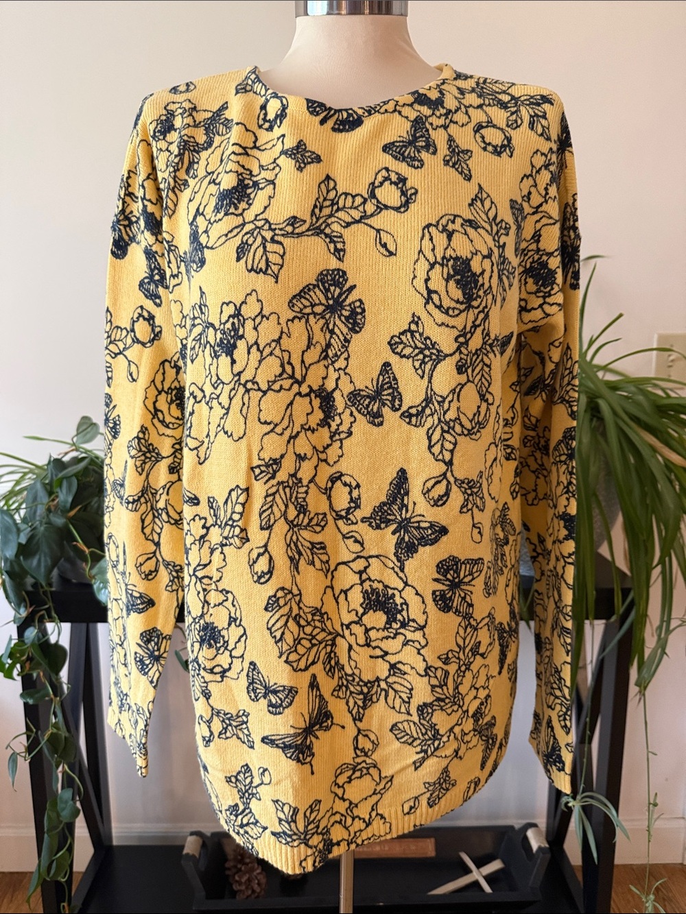 J.Jill Yellow Floral & Butterfly Knit Sweater